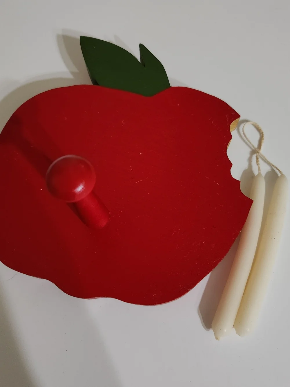 Red Apple Wall Hook with Cream Hanging Candles - Decorative Accent